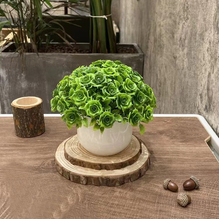 Mini Faux Green Rose Decor