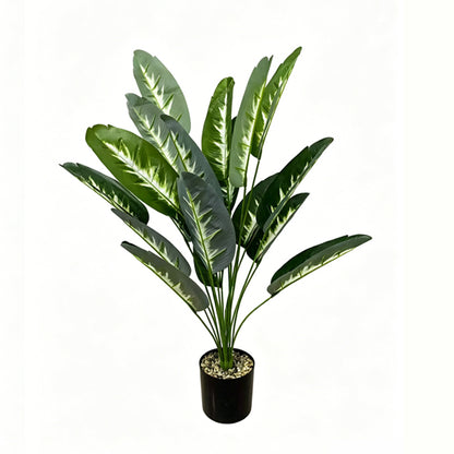 30" Faux Traveler Palm, 18 Pure Variegated Leaves