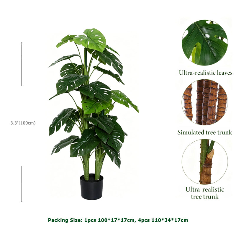 3.3' Faux Small Leaf Monstera Plant