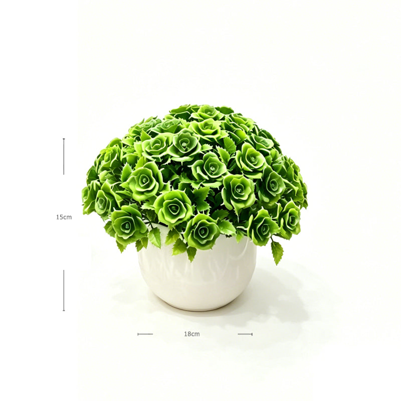 Mini Faux Green Rose Decor