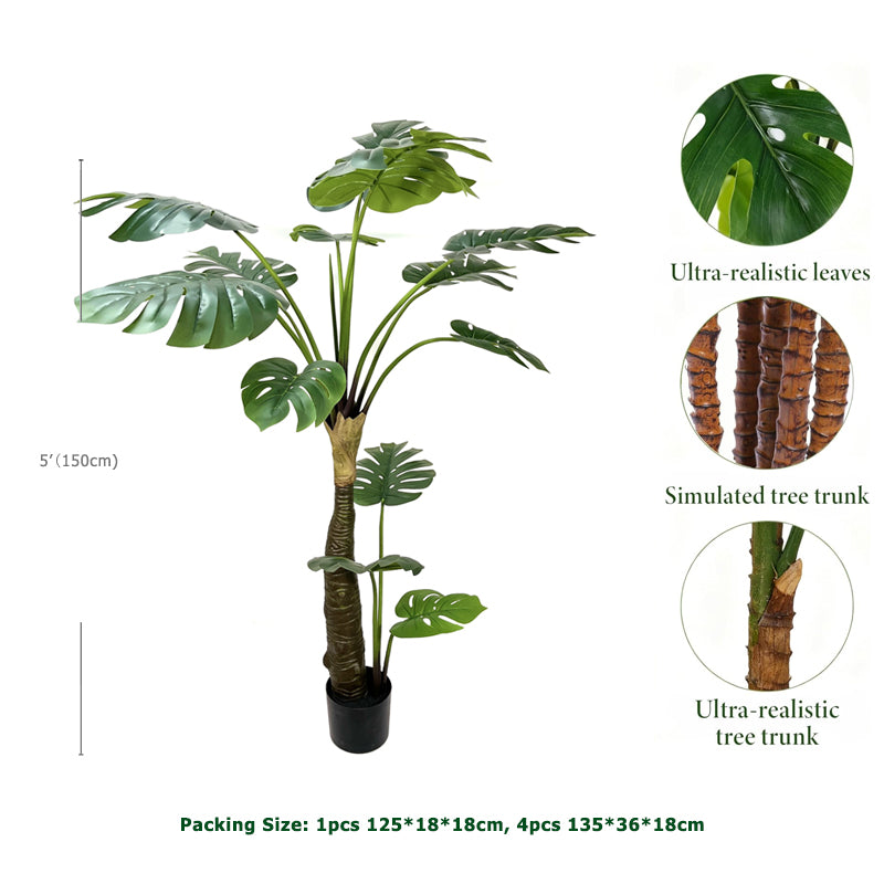 5' Faux Two-Stem Monstera Plant