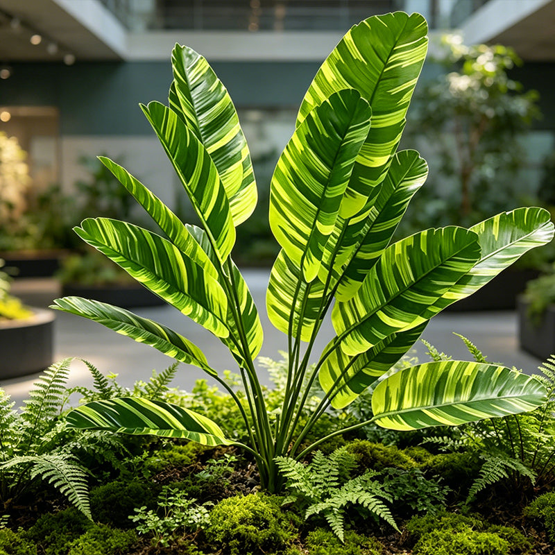 30" Faux Traveler Palm, Variegated Green Striped