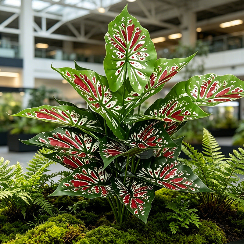 30" Faux Green Base Red White Splatter Caladium