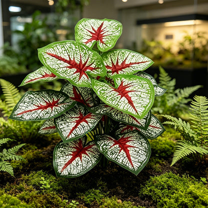 30" Faux White Net Vein Red Center Caladium