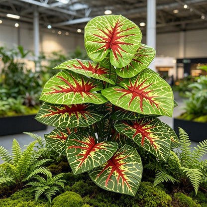 30" Faux Red Vein Green White Reticulated Caladium