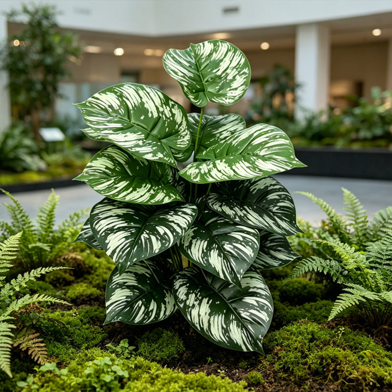 30" Faux Dark Green White Splash Marble Pothos Plant