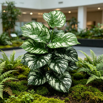 30" Faux Dark Green White Splash Marble Pothos Plant