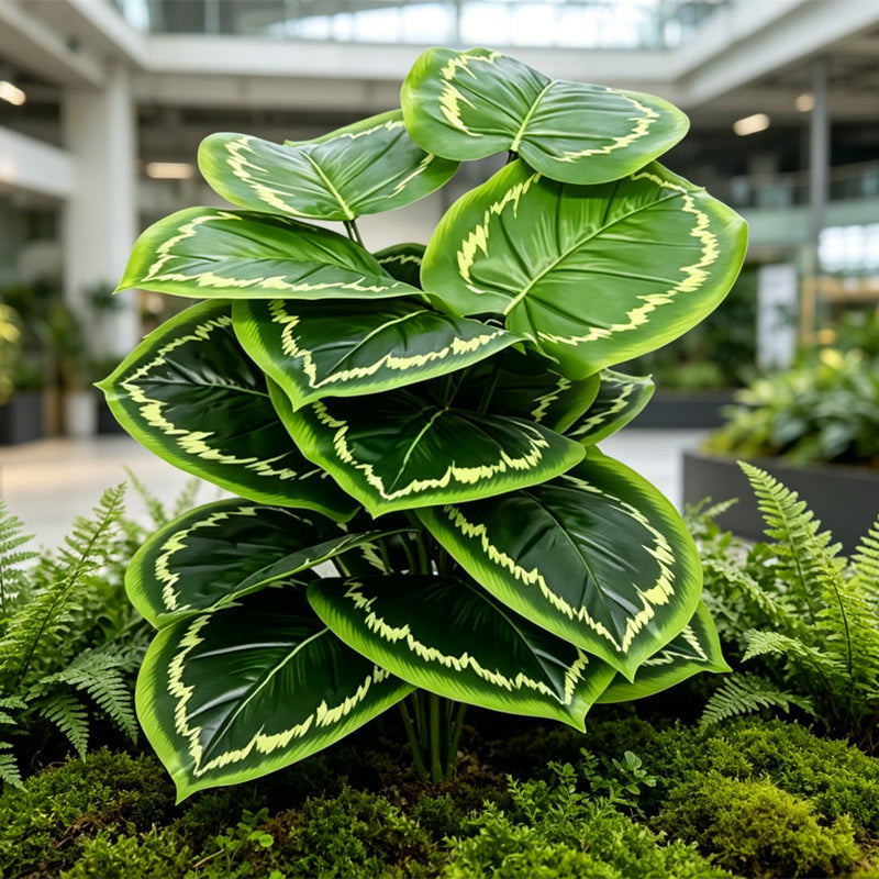 30" Faux Light Lime Fringe Edge Calathea